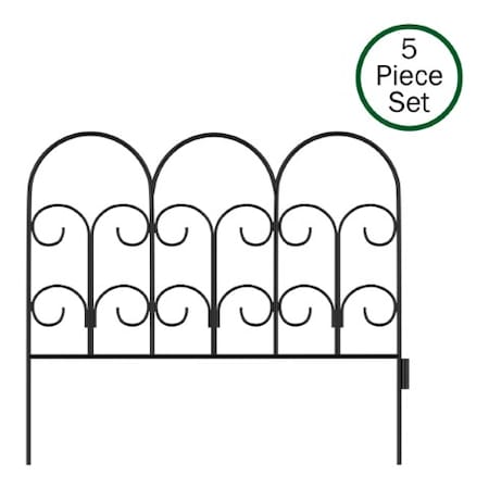 Set Of 5 Metal Garden Fencing Panels For Iris Decorative Edging Flower Beds And Landscaping, Black